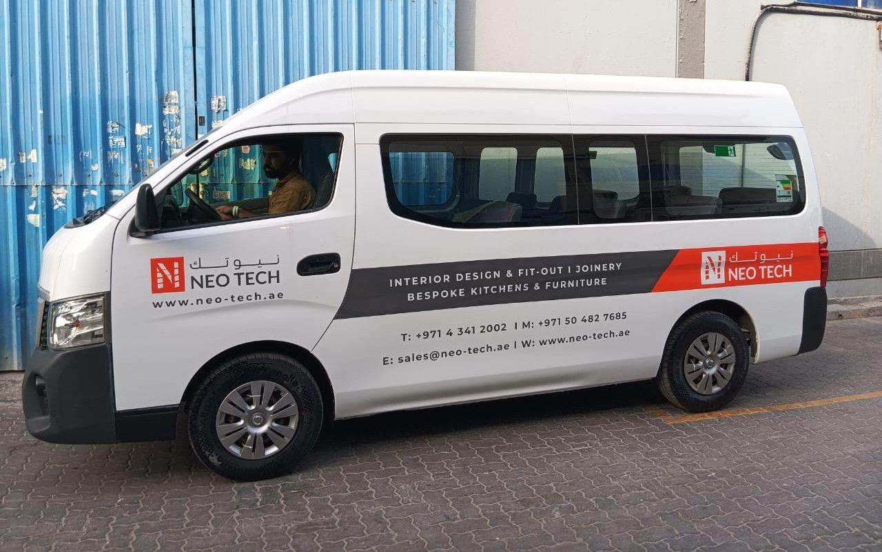 Corporate van branding and vehicle graphics in Dubai for NEO TECH