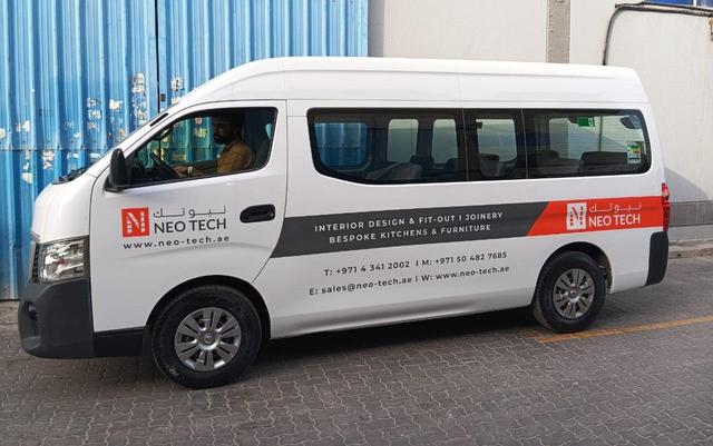 Fleet van graphics and vehicle wrap design in Dubai, combining clean layout and brand colors